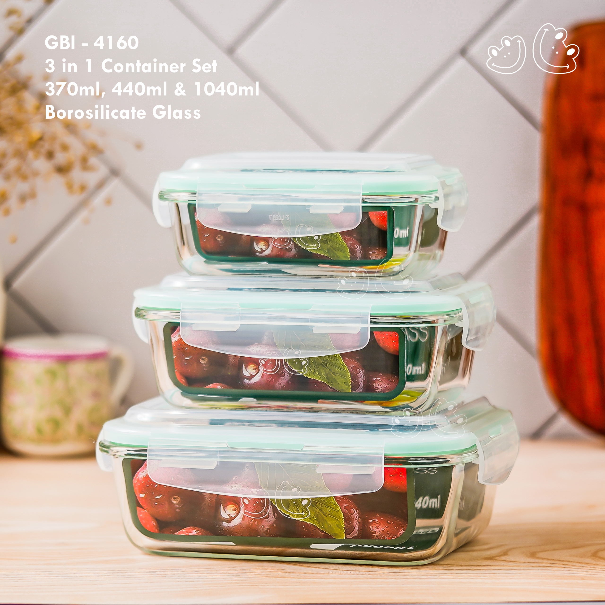 GBI-4160 Borosilicate Glass 3 Container Set