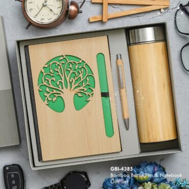 GBI-4385 Bamboo Bottle, Pen & Notebook
